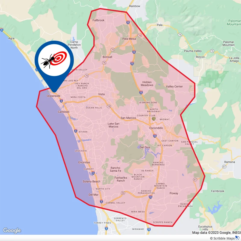 pinpoint pest control north san diego county ca service area map